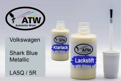 Volkswagen, Shark Blue Metallic, LA5Q / 5R: 20ml Lackstift + 20ml Klarlack - Set, von ATW Autoteile West.